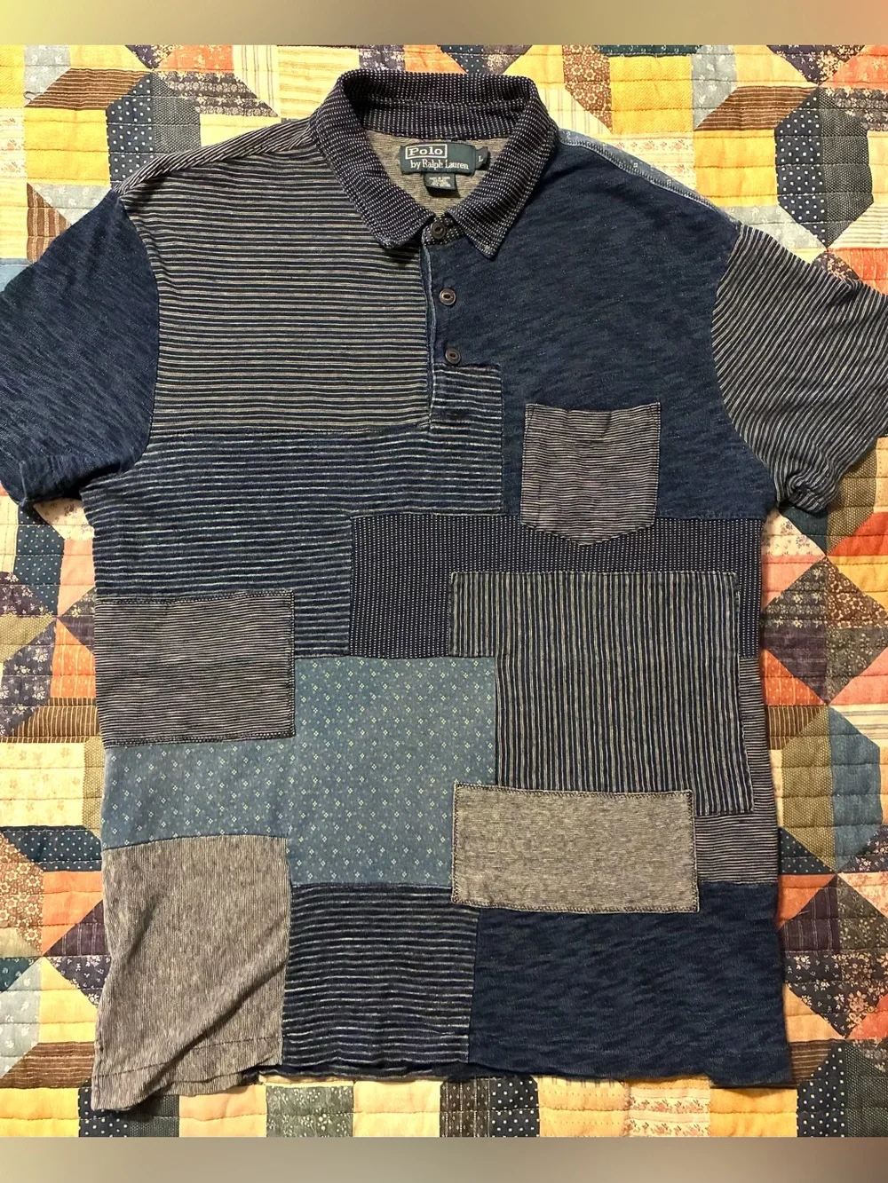 VTG. 90’s POLO RALPH LAUREN PATCHWORK POLO SHIRT- SIZE LARGE
